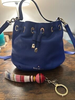 kate spade cobalt blue leather drawstring mini bucket bag